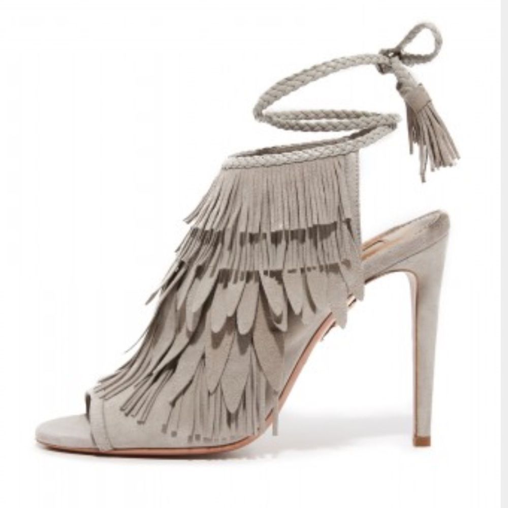 Aquazzura So Pocahontas Grey Suede Sandal 10 NWT - Picture 7 of 10